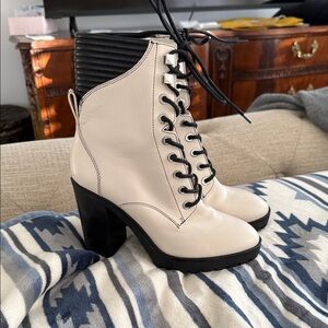 Michael Kors Cream and Black Lace-Up Boots